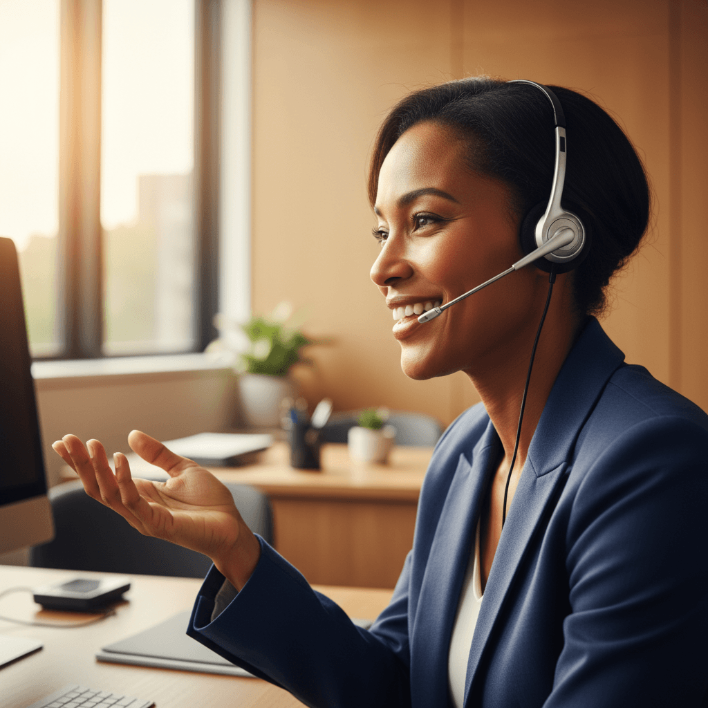 Representante de atención amable en conversación